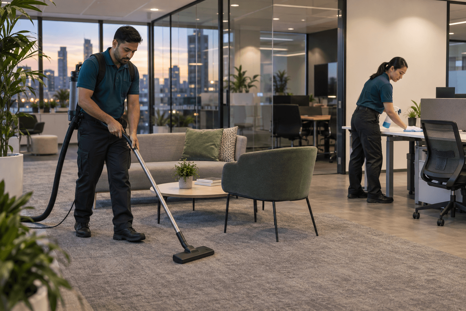 Metrocare team cleaning a modern Perth office